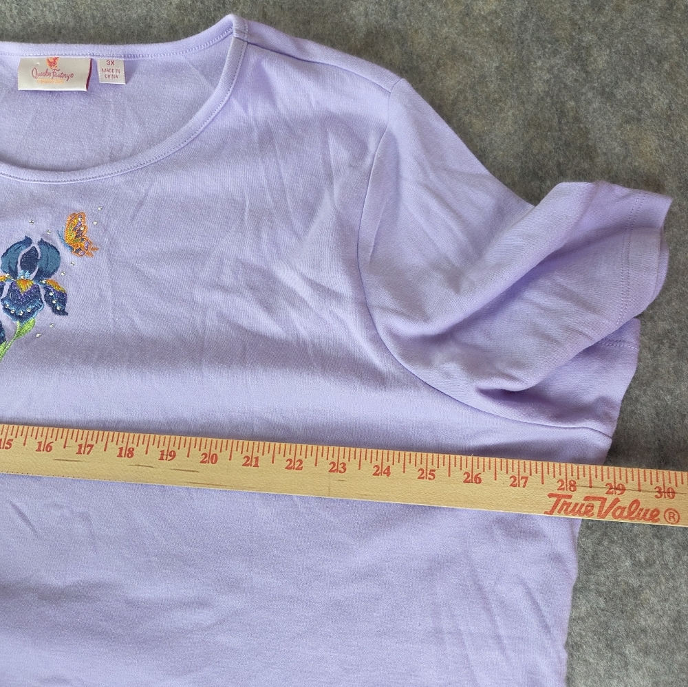 Quacker Factory Sz 3Xl Lavender T-Shirt with Floral & Butterfly Embroidery - Picture 6 of 6